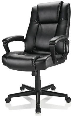Realspace® Hurston Bonded Leather High-Back Executive Office Chair, Black, BIFMA Compliant