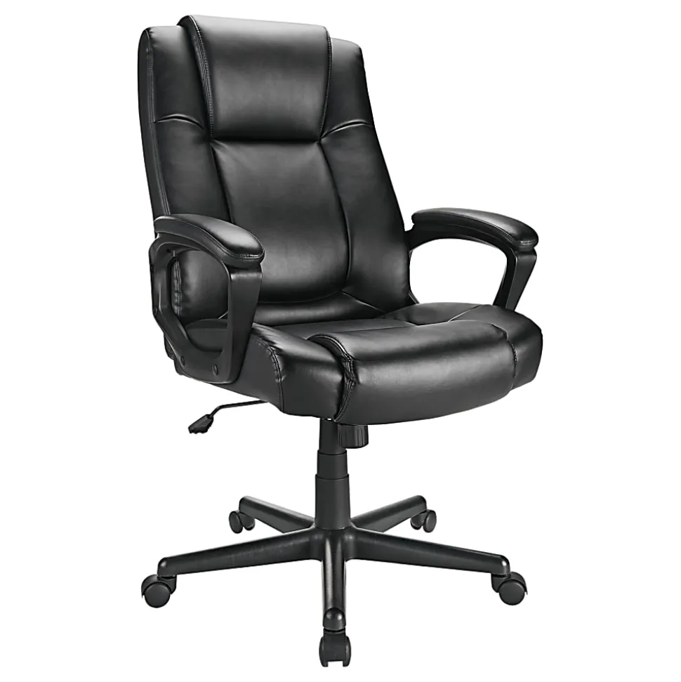 Realspace® Hurston Bonded Leather High-Back Executive Office Chair, Black, BIFMA Compliant