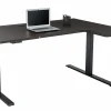 Realspace® Koru Electric 59"W L-Shaped Height-Adjustable Standing Desk with Integrated Power & Charging, Espresso Oak