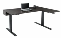 Realspace® Koru Electric 59"W L-Shaped Height-Adjustable Standing Desk with Integrated Power & Charging, Espresso Oak