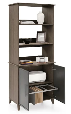 Realspace® Koru 72"H 3-Shelf Bookcase With Printer Shelf & File Storage, Natural Oak, BIFMA Compliant