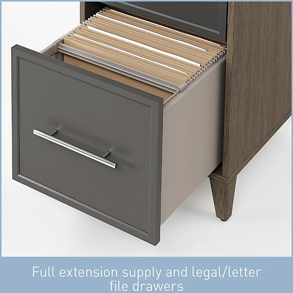 Realspace® Koru 60"W L-Shaped Corner Computer Desk With Integrated Power & Charging, Two-Tone Slate/Gray Oak, BIFMA Compliant