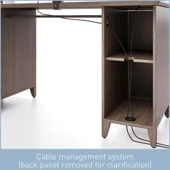 Realspace® Koru 60"W Straight Computer Desk With Integrated Power & Charging, Two-Tone Slate/Gray Oak, BIFMA Compliant