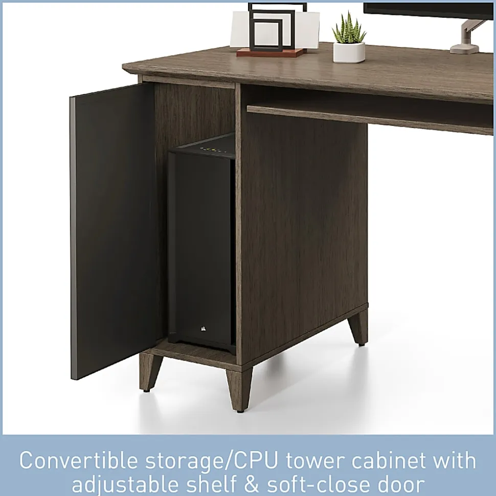 Realspace® Koru 60"W Straight Computer Desk With Integrated Power & Charging, Two-Tone Slate/Gray Oak, BIFMA Compliant
