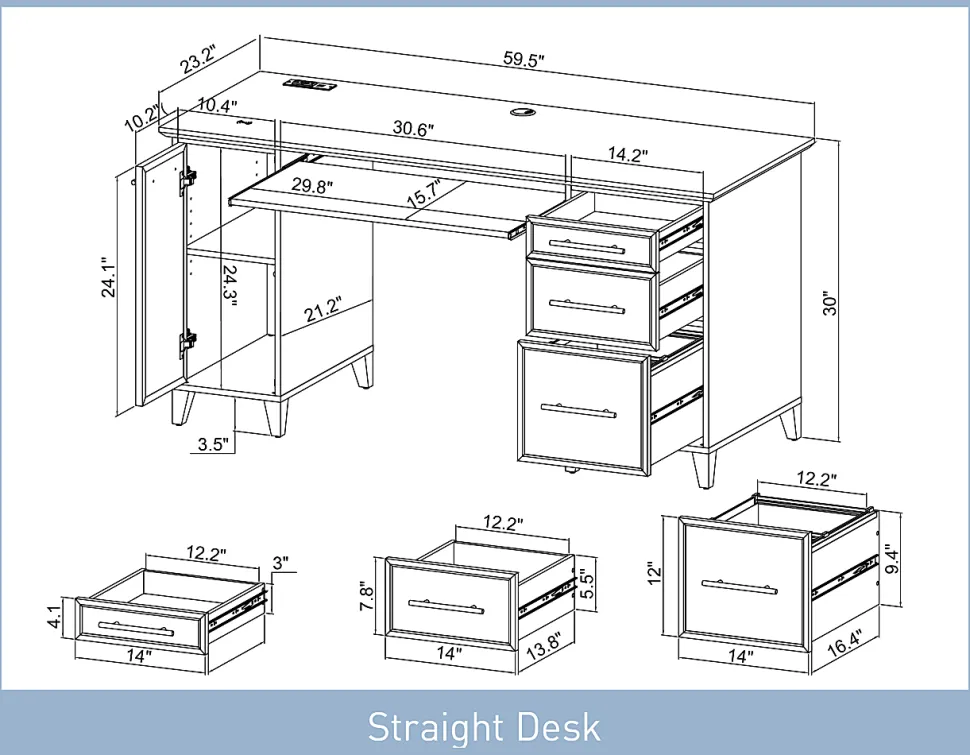 Realspace® Koru 60"W Straight Computer Desk With Integrated Power & Charging, Two-Tone Slate/Gray Oak, BIFMA Compliant