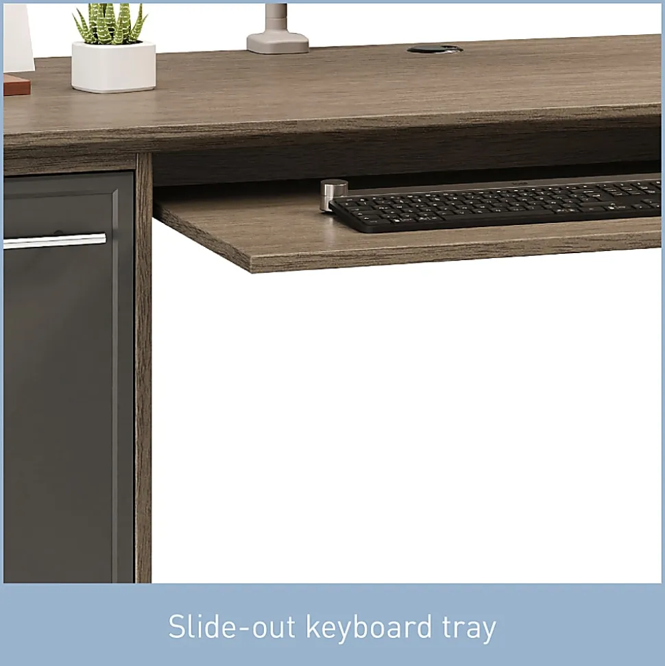 Realspace® Koru 60"W Straight Computer Desk With Integrated Power & Charging, Two-Tone Slate/Gray Oak, BIFMA Compliant