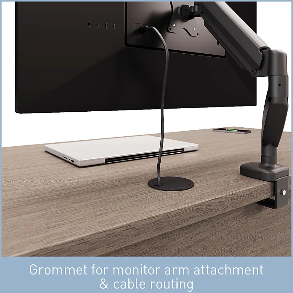 Realspace® Koru 60"W Straight Computer Desk With Integrated Power & Charging, Two-Tone Slate/Gray Oak, BIFMA Compliant