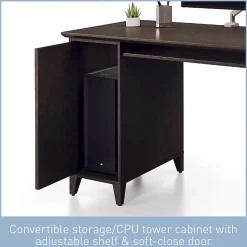 Realspace® Koru 60"W Straight Computer Desk With Integrated Power & Charging, Espresso Oak, BIFMA Compliant