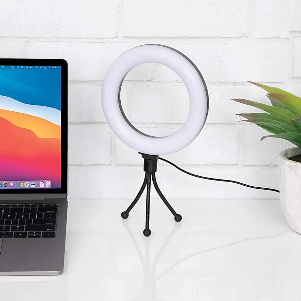 Realspace™ 6" LED Ring Light With Clip-On Monitor Mount Or Tripod Stand, Adjustable, 9-5/8"H, Black