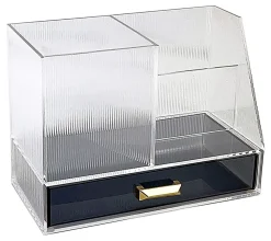 Realspace® Lucenti Acrylic Desktop Organizer, 5-1/4"H x 7"W x 3-3/4"D, Clear/Black