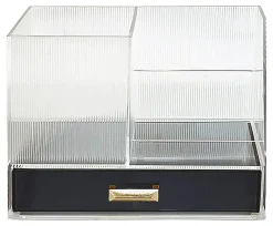 Realspace® Lucenti Acrylic Desktop Organizer, 5-1/4"H x 7"W x 3-3/4"D, Clear/Black