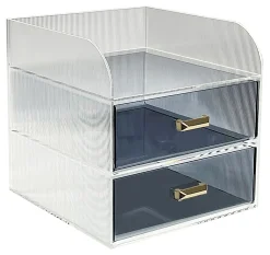 Realspace® Lucenti Acrylic 2-Drawer Desktop Organizer, 7"H x 7"W x 7"D, Clear/Black
