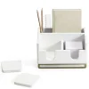 Realspace® Luna Wood/Metal Desktop Organizer With Coasters, 8-3/4" x 7", White/Gold
