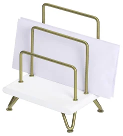Realspace® Luna Wood/Metal Letter Sorter, 8"H x 7-1/2"W x 5"D, White/Gold