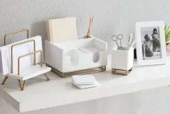Realspace® Luna Wood/Metal Letter Sorter, 8"H x 7-1/2"W x 5"D, White/Gold