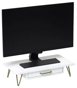 Realspace® Luna Wood/Metal Monitor Stand With Drawer, 4-3/4"H x 20-1/4"W x 10"D, White/Gold
