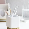 Realspace® Luna Wood/Metal Pen Cup, 4-1/4"H x 3-1/4"W x 3-1/4"D, White/Gold