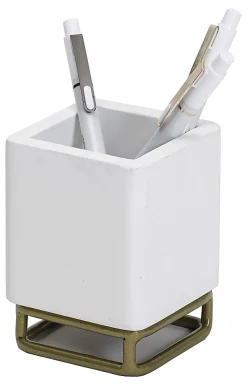 Realspace® Luna Wood/Metal Pen Cup, 4-1/4