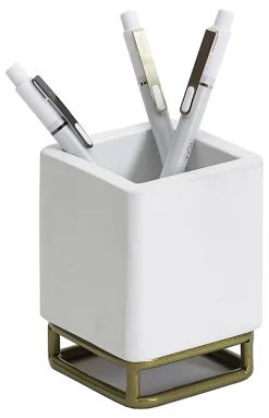 Realspace® Luna Wood/Metal Pen Cup, 4-1/4