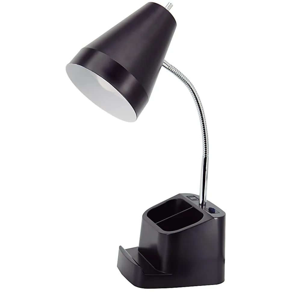 Realspace™ Lusina LED Organizer Desk Lamp With USB, 18"H, Black