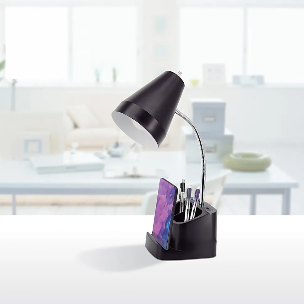 Realspace™ Lusina LED Organizer Desk Lamp With USB, 18"H, Black