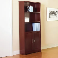 Realspace® Magellan 72"H 5-Shelf Bookcase With Doors, Classic Cherry