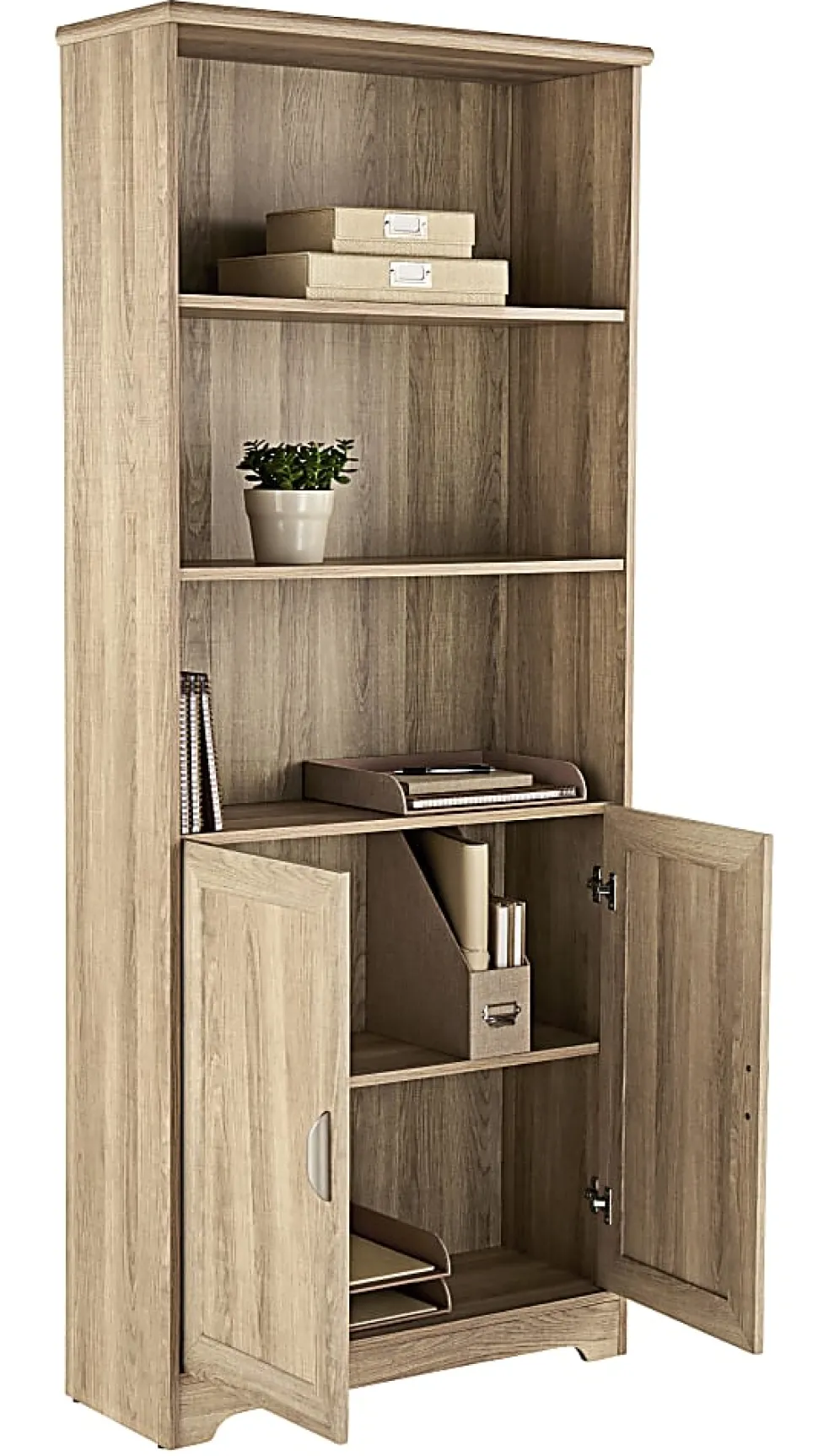 Realspace® Magellan 72"H 5-Shelf Bookcase With Doors, Blonde Ash