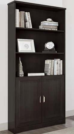 Realspace® Magellan 72"H 5-Shelf Contemporary Bookcase With Doors, Espresso/Dark Finish