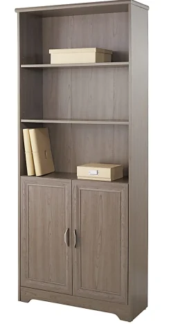 Realspace® Magellan 72"H 5-Shelf Contemporary Bookcase With Doors, Gray/Medium Finish