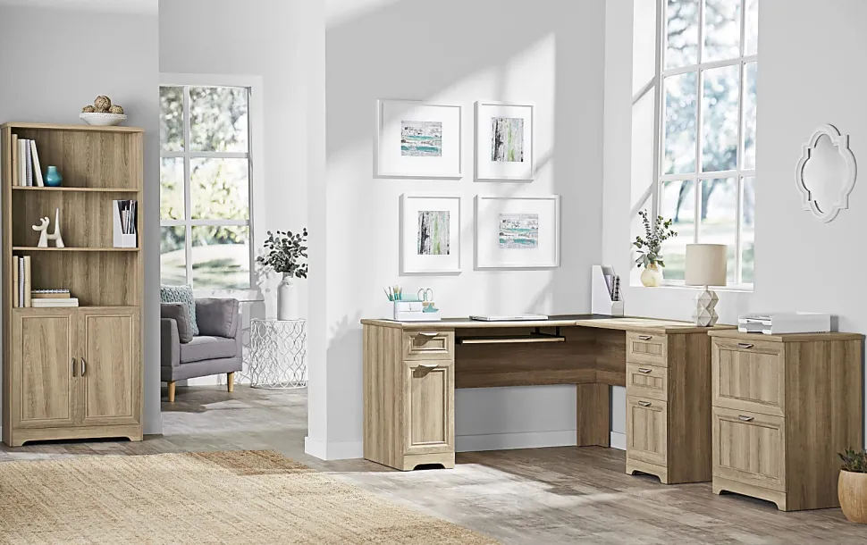 Realspace® Magellan 59"W L-Shape Corner Computer Desk, Blonde Ash
