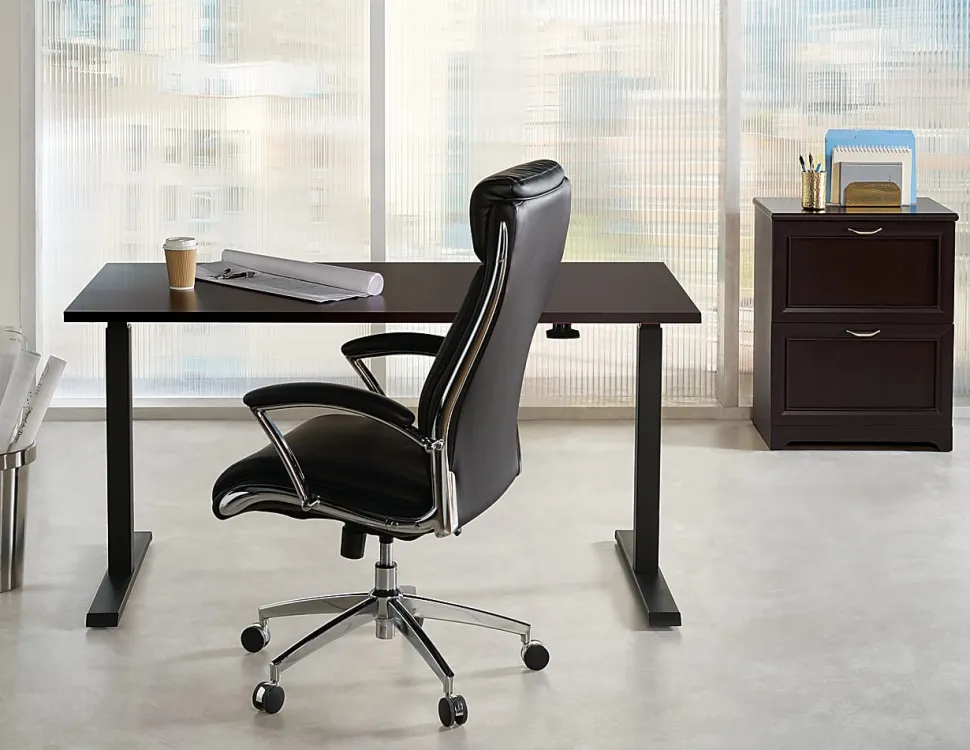 Realspace® Magellan 60"W Pneumatic Height-Adjustable Standing Desk, Espresso