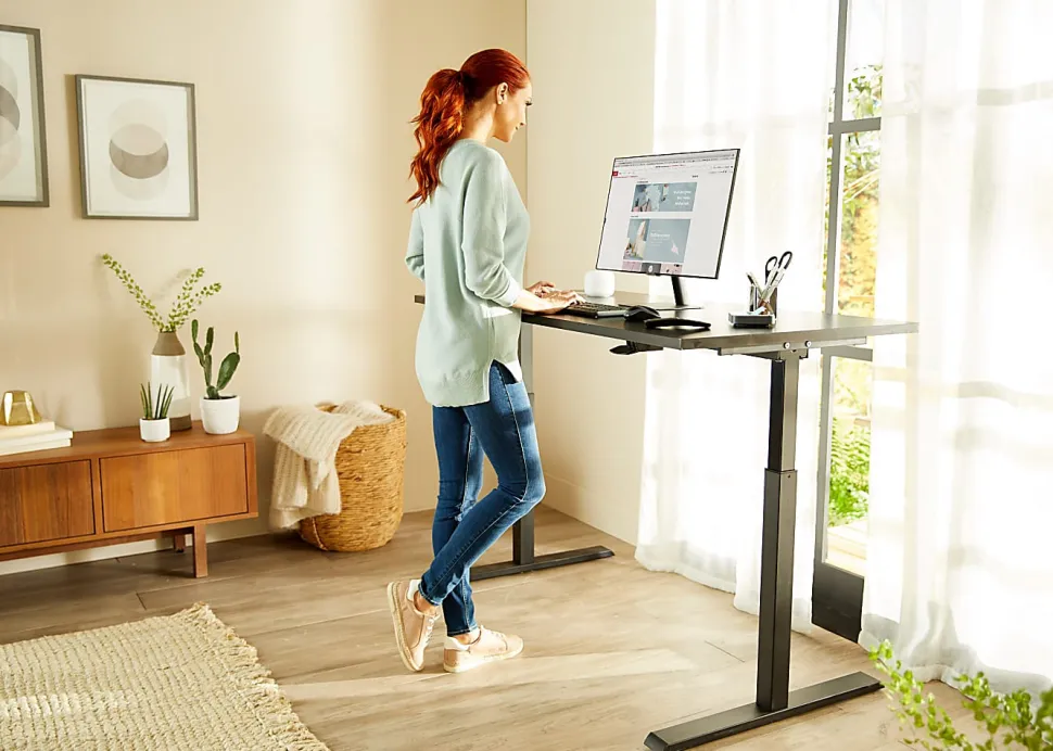 Realspace® Magellan 60"W Pneumatic Height-Adjustable Standing Desk, Espresso