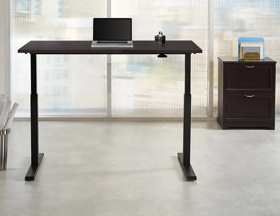 Realspace® Magellan 60"W Pneumatic Height-Adjustable Standing Desk, Espresso