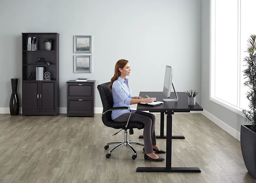 Realspace® Magellan 60"W Pneumatic Height-Adjustable Standing Desk, Cherry