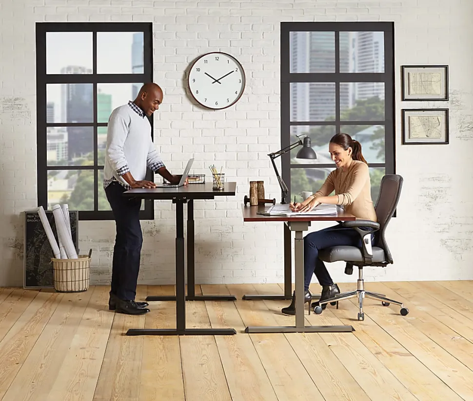 Realspace® Magellan 60"W Pneumatic Height-Adjustable Standing Desk, Cherry