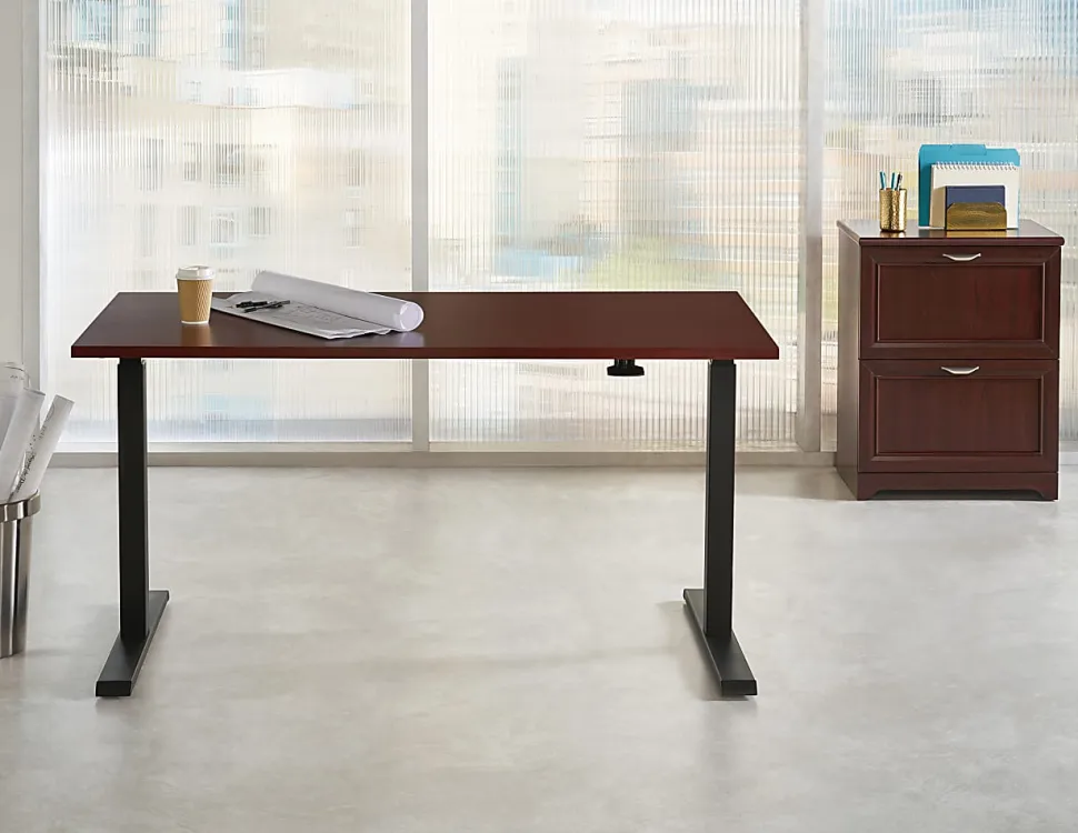 Realspace® Magellan 60"W Pneumatic Height-Adjustable Standing Desk, Cherry
