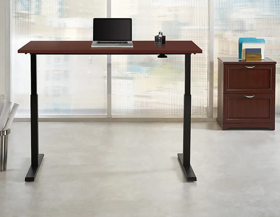 Realspace® Magellan 60"W Pneumatic Height-Adjustable Standing Desk, Cherry