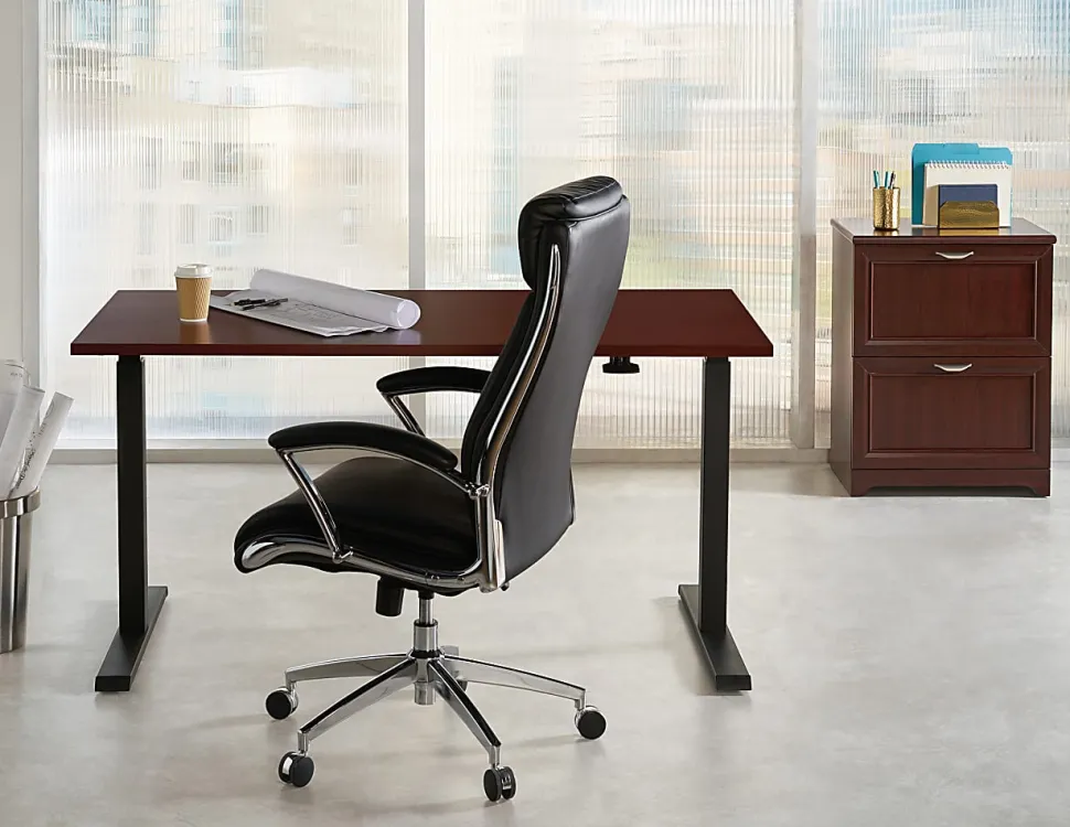 Realspace® Magellan 60"W Pneumatic Height-Adjustable Standing Desk, Cherry