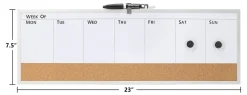 Realspace™ Magnetic Dry-Erase Whiteboard/Cork Weekly Calendar Board, 7 1/2" x 23", Silver Plastic Frame