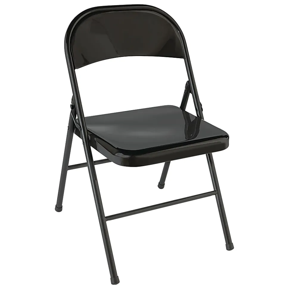 Realspace® Metal Folding Chairs, Black, Set Of 4 Chairs