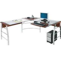 Realspace® Mezza 62"W L-Shaped Corner Desk, Cherry/Chrome