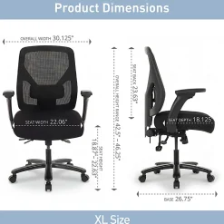 Realspace® MFTC 400 Big & Tall Ergonomic Mesh/Fabric High-Back Chair with Flip-Up Armrests, Black/Black, BIFMA Compliant
