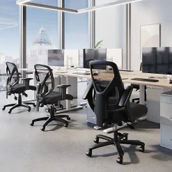 Realspace® MFTC 400 Big & Tall Ergonomic Mesh/Fabric High-Back Chair with Flip-Up Armrests, Black/Black, BIFMA Compliant
