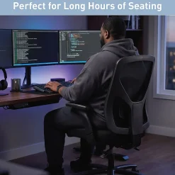 Realspace® MFTC 400 Big & Tall Ergonomic Mesh/Fabric High-Back Chair with Flip-Up Armrests, Black/Black, BIFMA Compliant
