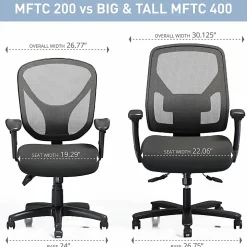 Realspace® MFTC 400 Big & Tall Ergonomic Mesh/Fabric High-Back Chair with Flip-Up Armrests, Black/Black, BIFMA Compliant