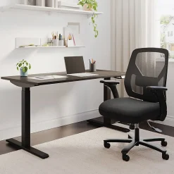Realspace® MFTC 400 Big & Tall Ergonomic Mesh/Fabric High-Back Chair with Flip-Up Armrests, Black/Black, BIFMA Compliant