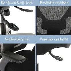 Realspace® MFTC 400 Big & Tall Ergonomic Mesh/Fabric High-Back Chair with Flip-Up Armrests, Black/Black, BIFMA Compliant
