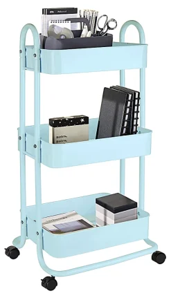 Realspace® Mobile 3-Tier Storage Cart, 35-5/8"H x 17-15/16"W x 14-5/16"D, Light Blue