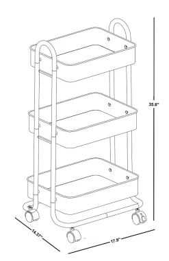 Realspace® Mobile 3-Tier Storage Cart, 35-5/8"H x 17-15/16"W x 14-5/16"D, Gray