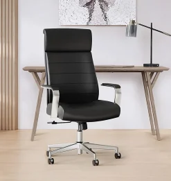 Realspace® Modern Comfort Modee Vegan Leather High-Back Executive Office Chair, Black/Chrome, BIFMA Compliant